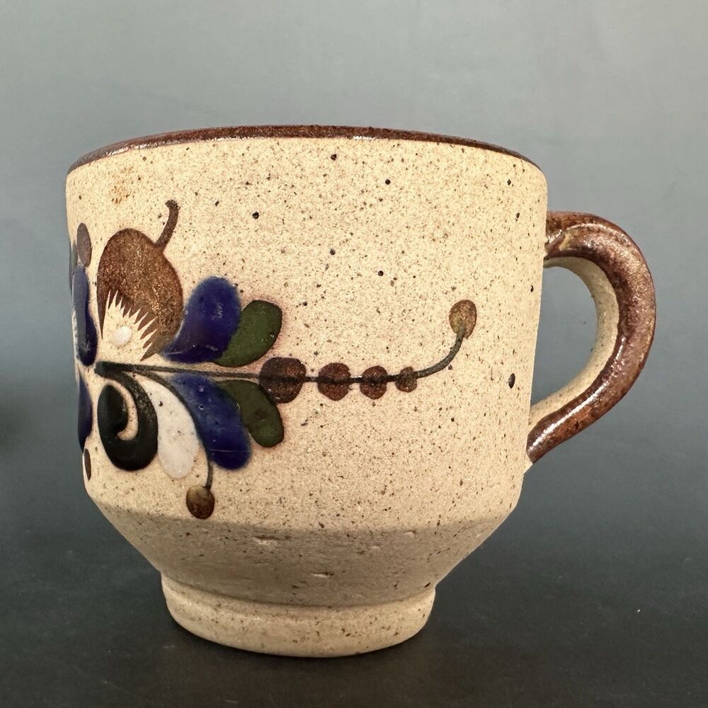 Vintage Mexican Pottery Mugs Set of 4 Tonala Style Hand Painted Stoneware Cups - Picture 10 of 16